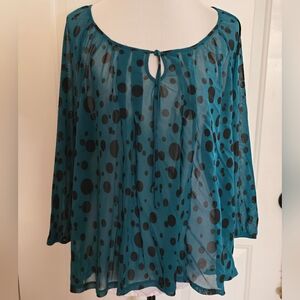 Apt 9 Teal Green Black Dot Sheer Blouse Women's XL